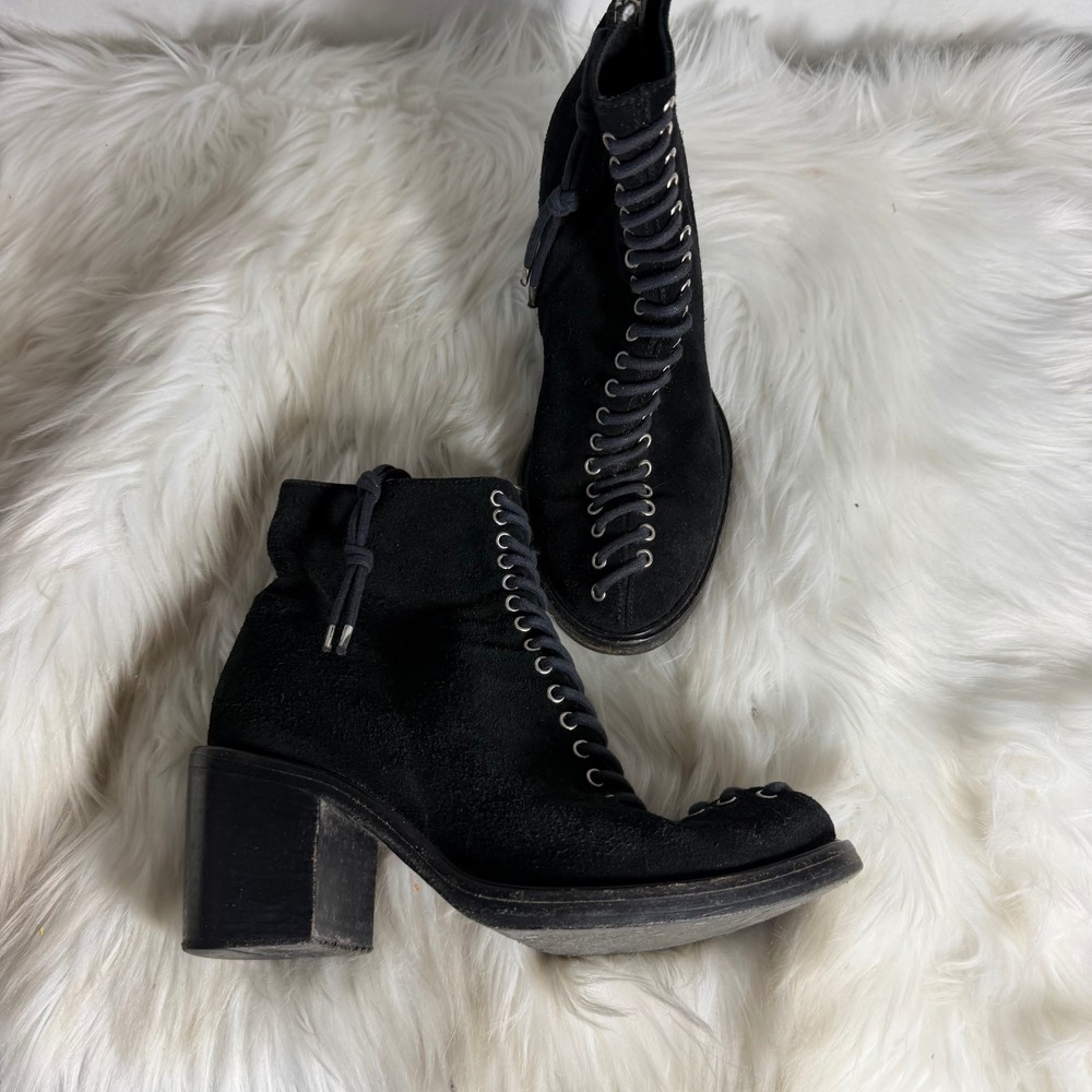 McQ Alexander McQueen Black Suede Lace Up Corset Ankle Boots 36 Made in Italy